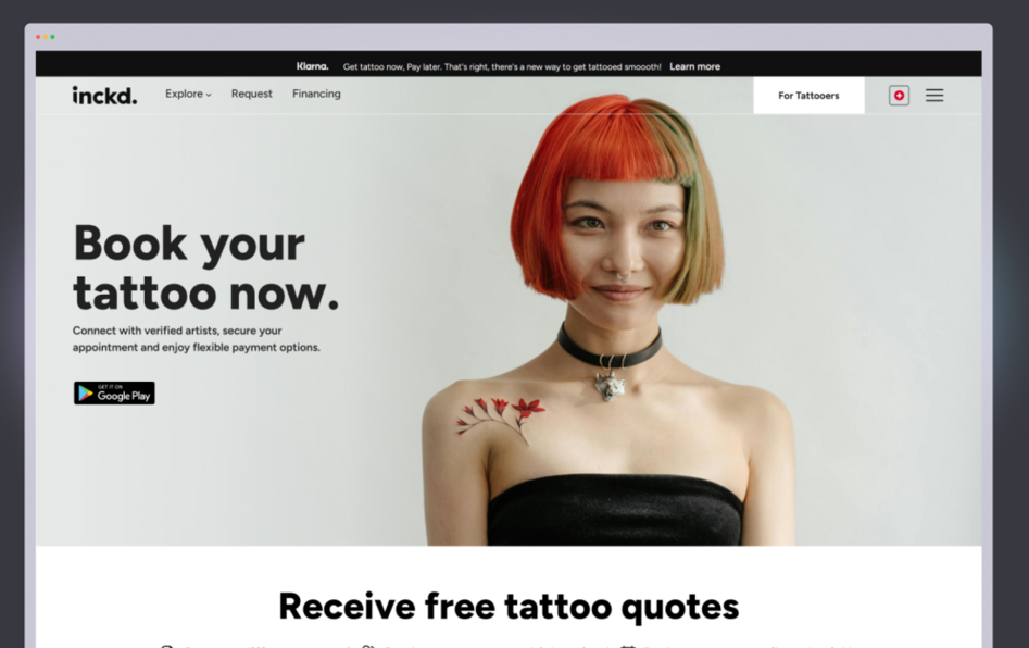 inckd. is a Tattoo Marketplace & Booking app.
